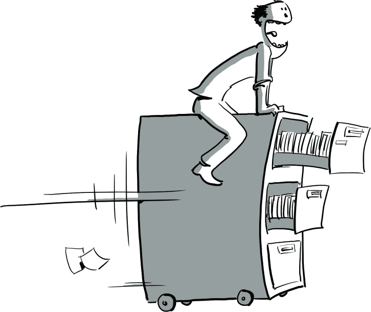 One of the SORSIT people riding on a filing cabinet.